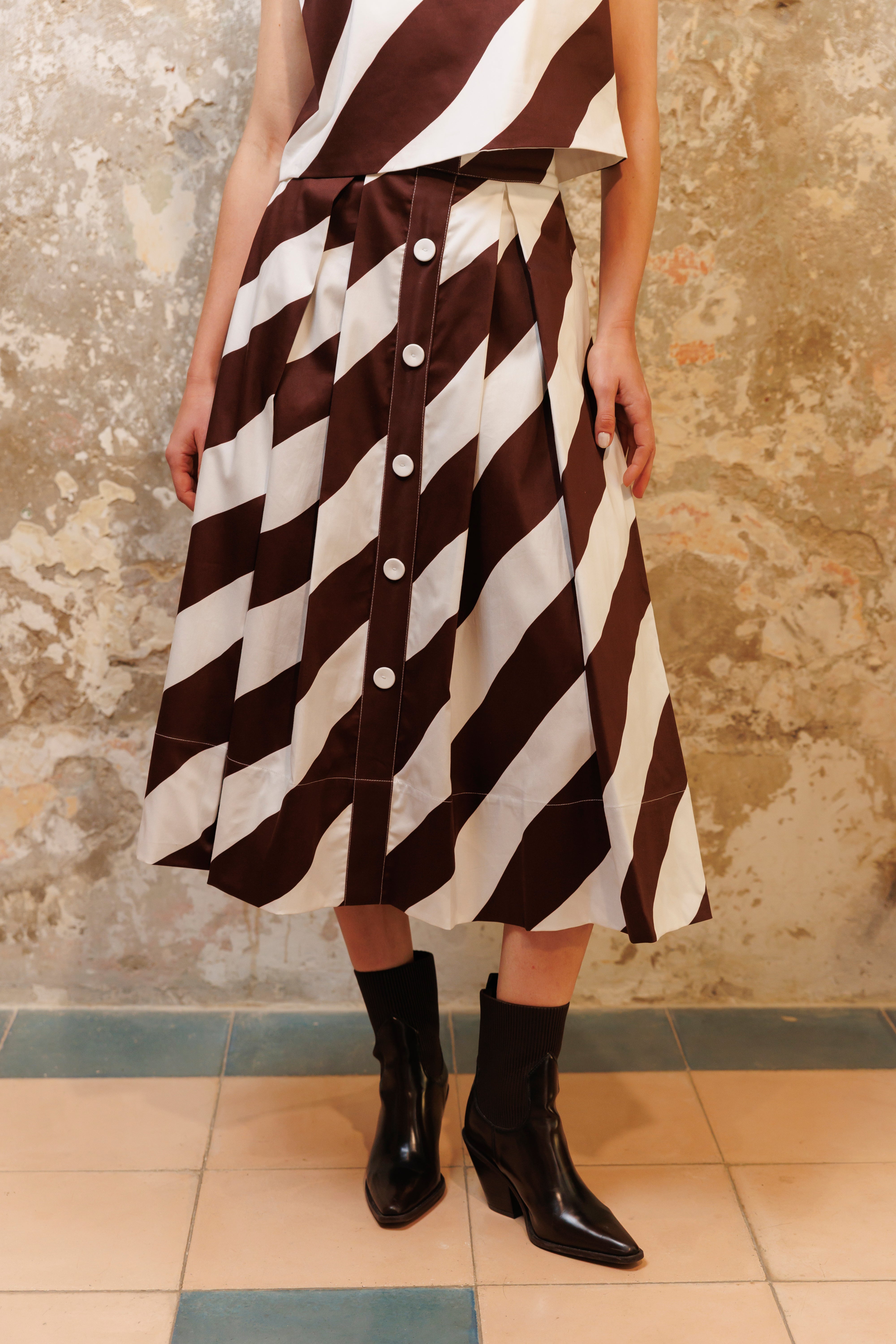 Falda Algodón Midi Estampada Rayas