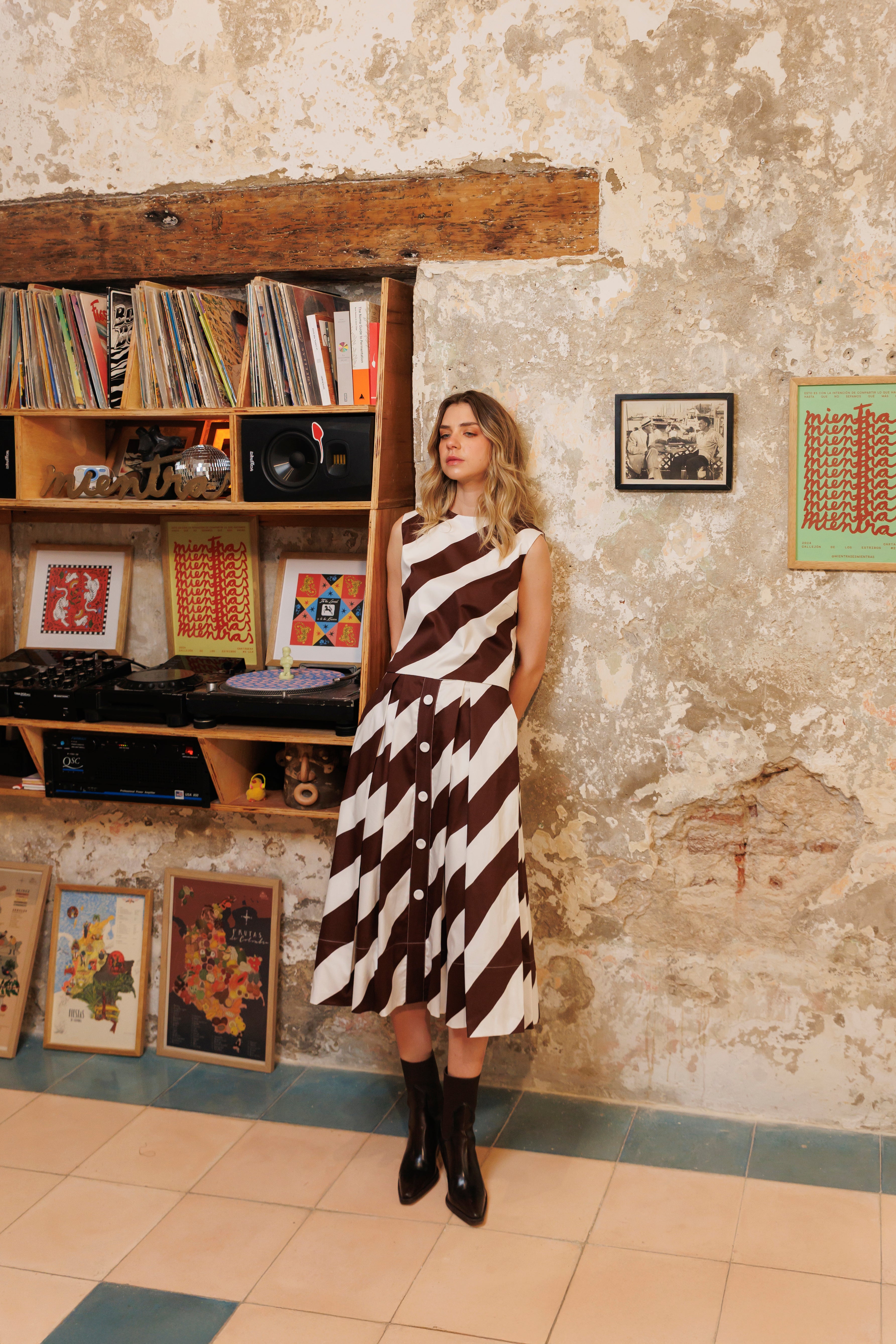 Falda Algodón Midi Estampada Rayas