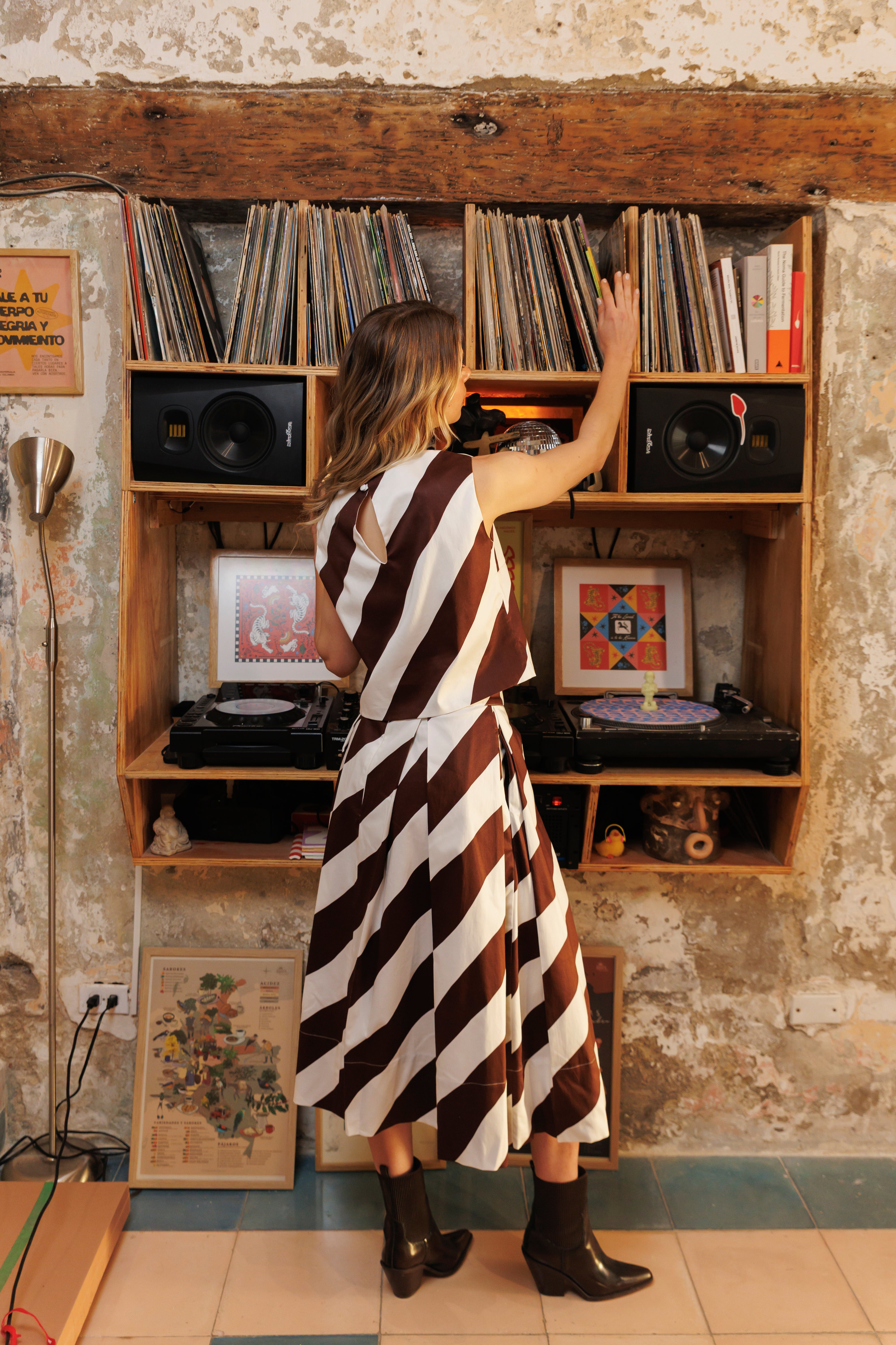 Falda Algodón Midi Estampada Rayas