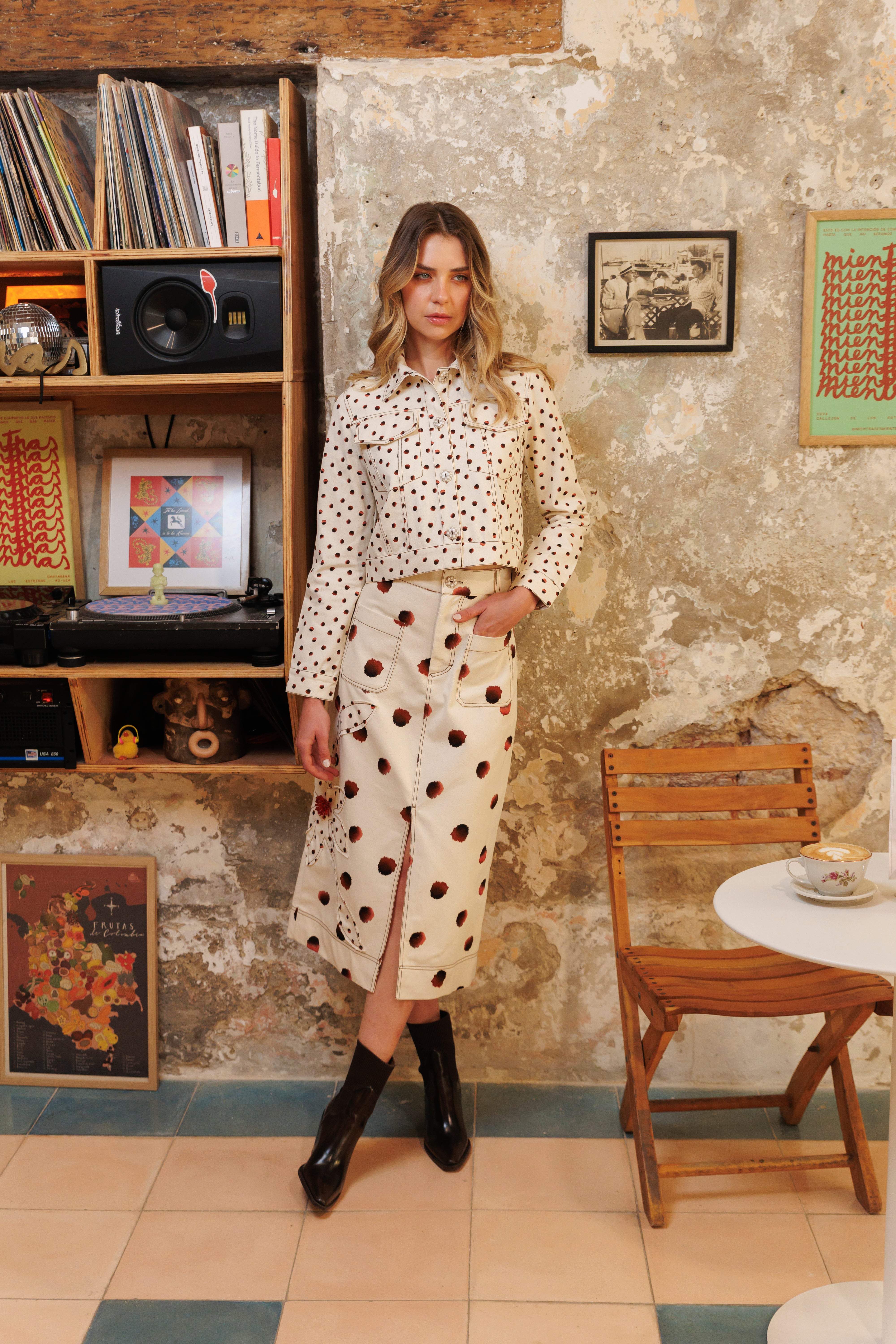 Vest Denim Estampado Puntos