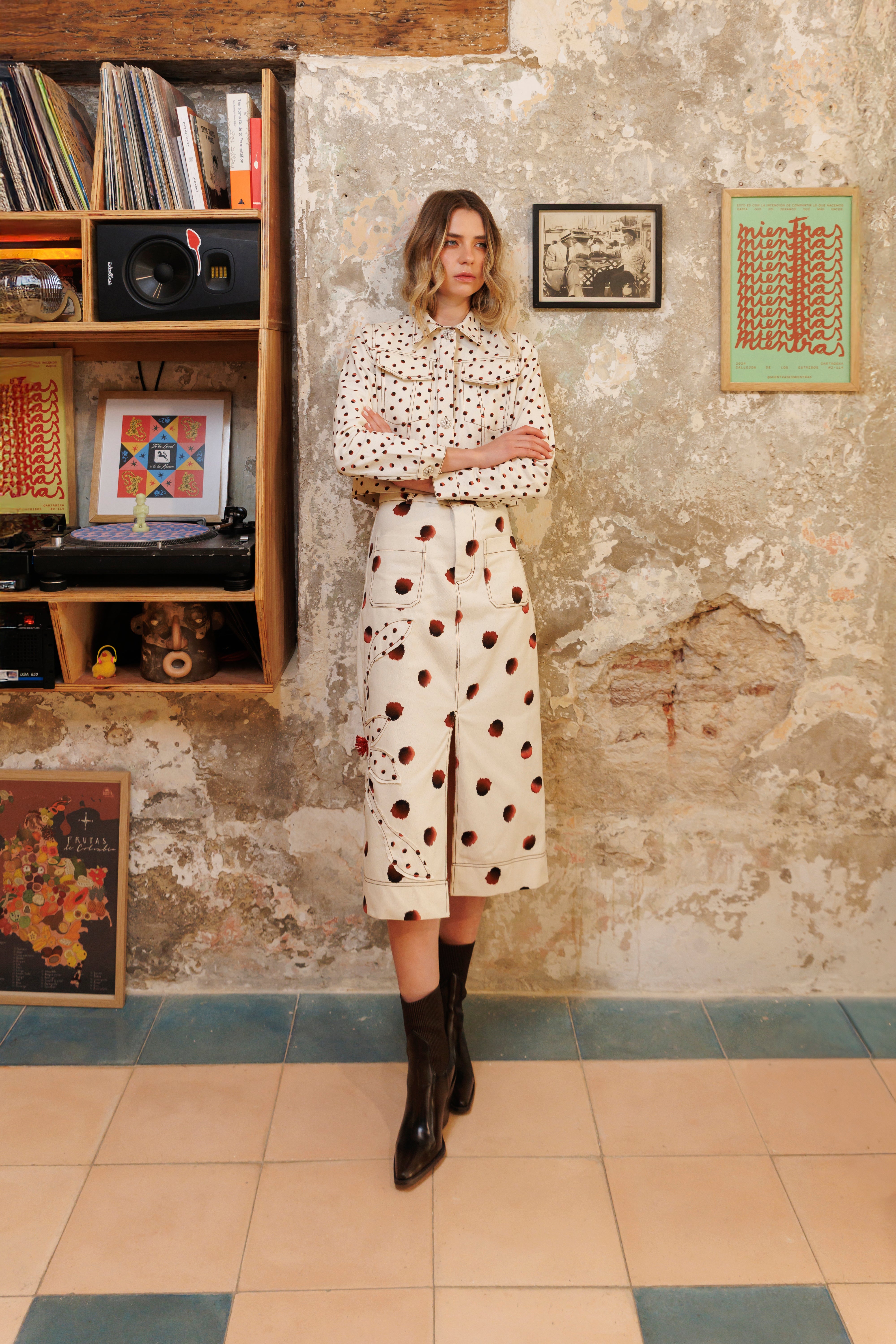 Vest Denim Estampado Puntos