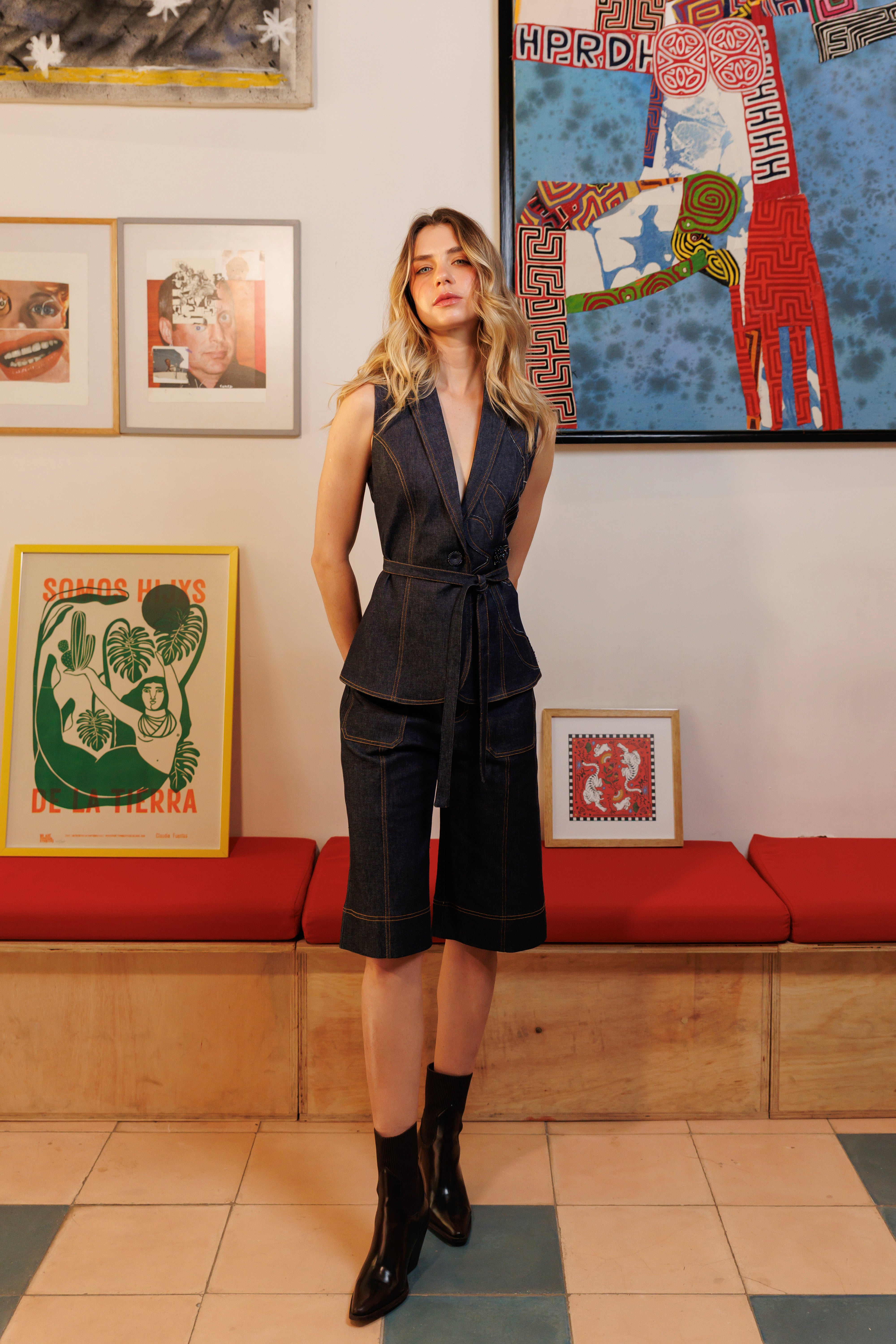 Vest Denim Flor Unicolor