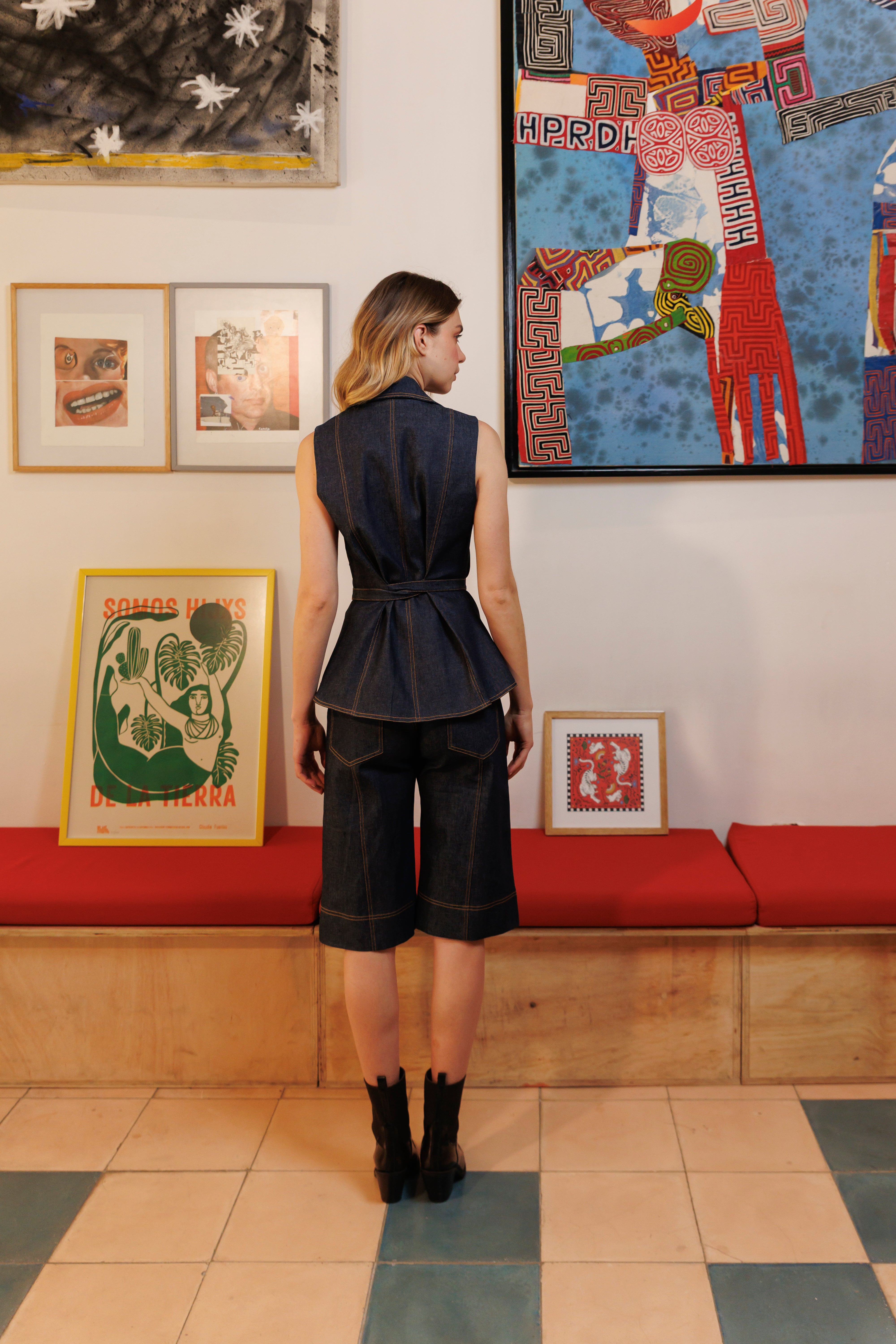 Vest Denim Flor Unicolor