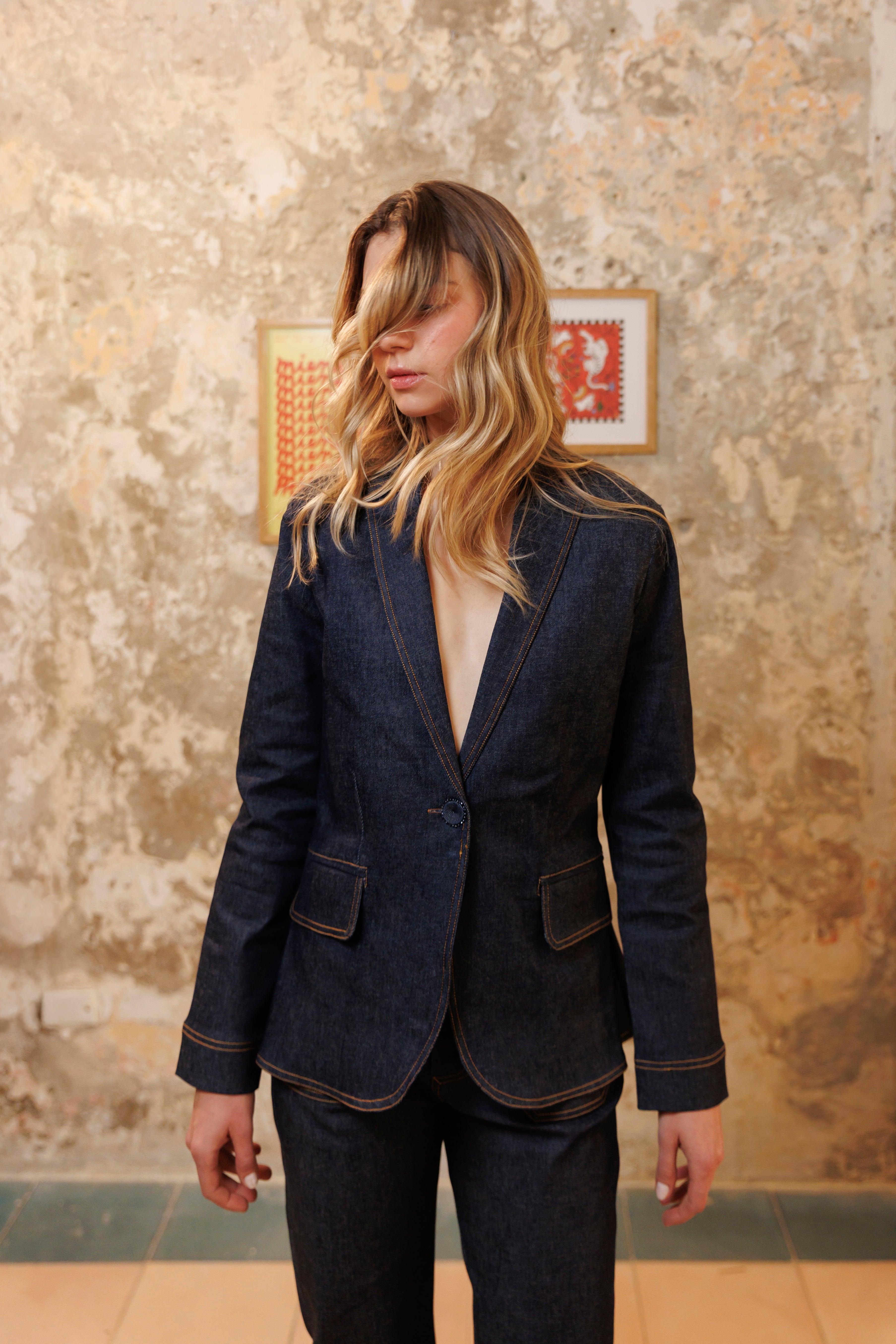 Blazer con Manga Denim Flor