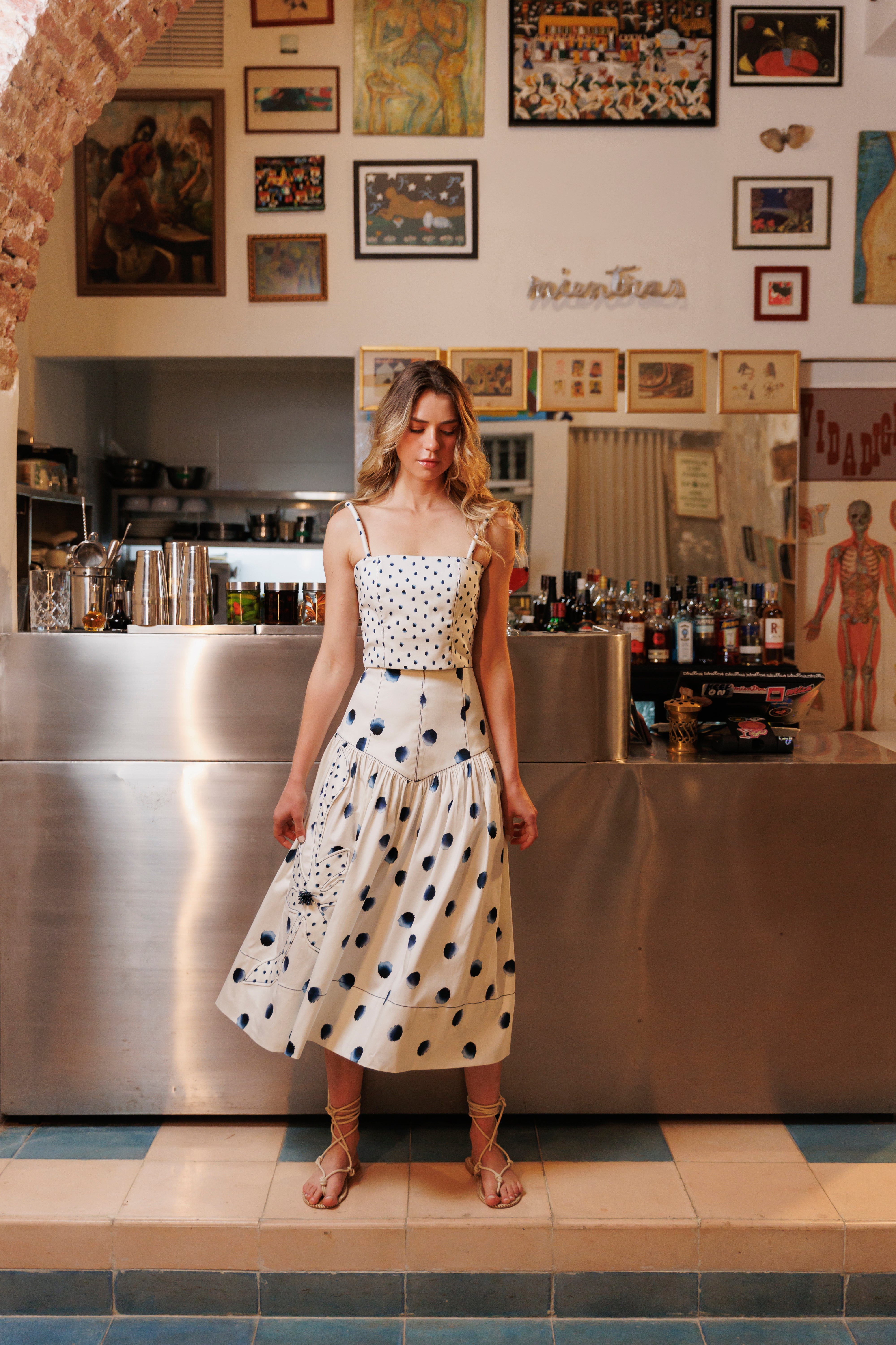 Falda Algodón Estampada Puntos