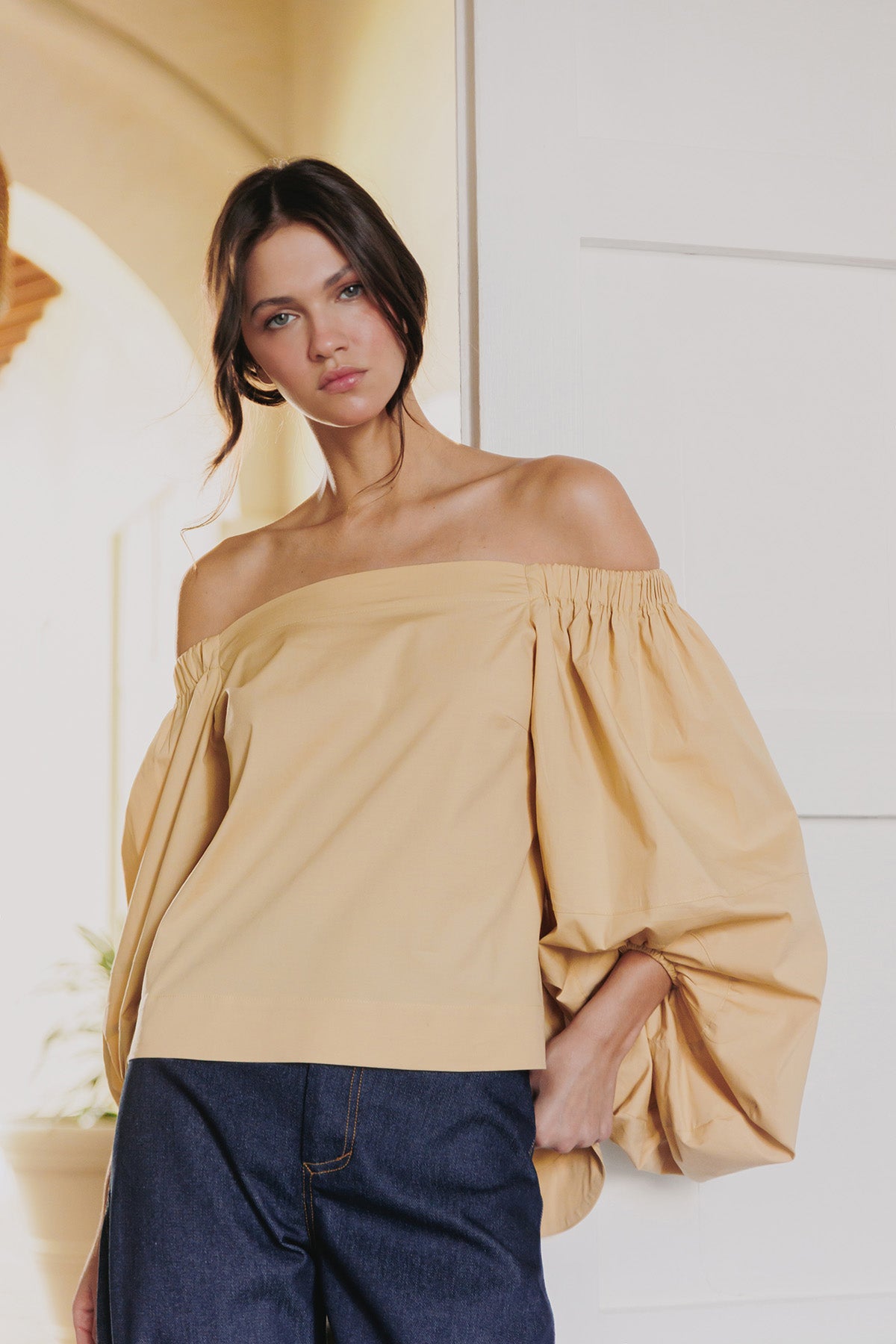 BLUSA ALGODON OFF SHOULDER UNICOLOR