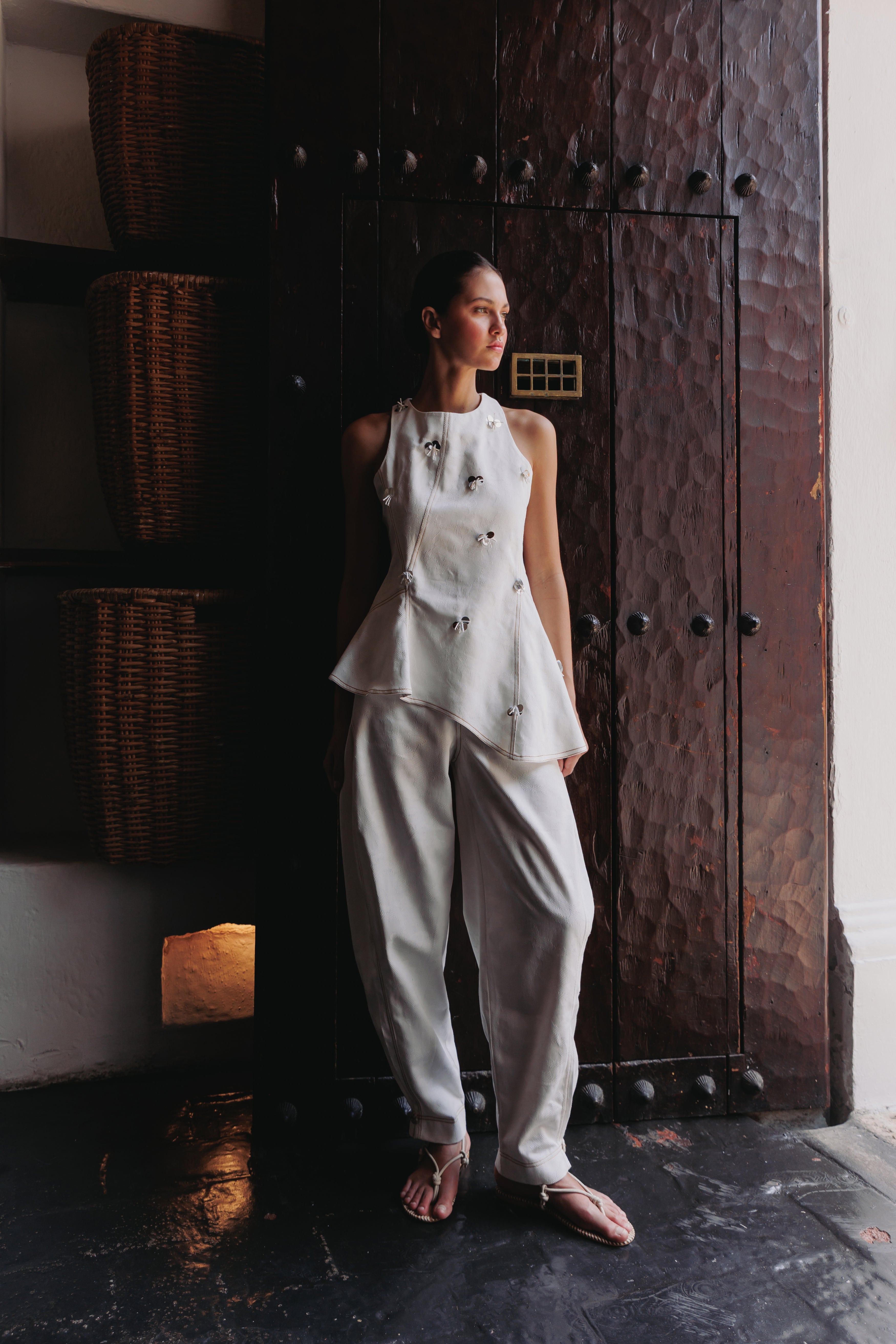 PANTALON HAREM DENIM IVORY