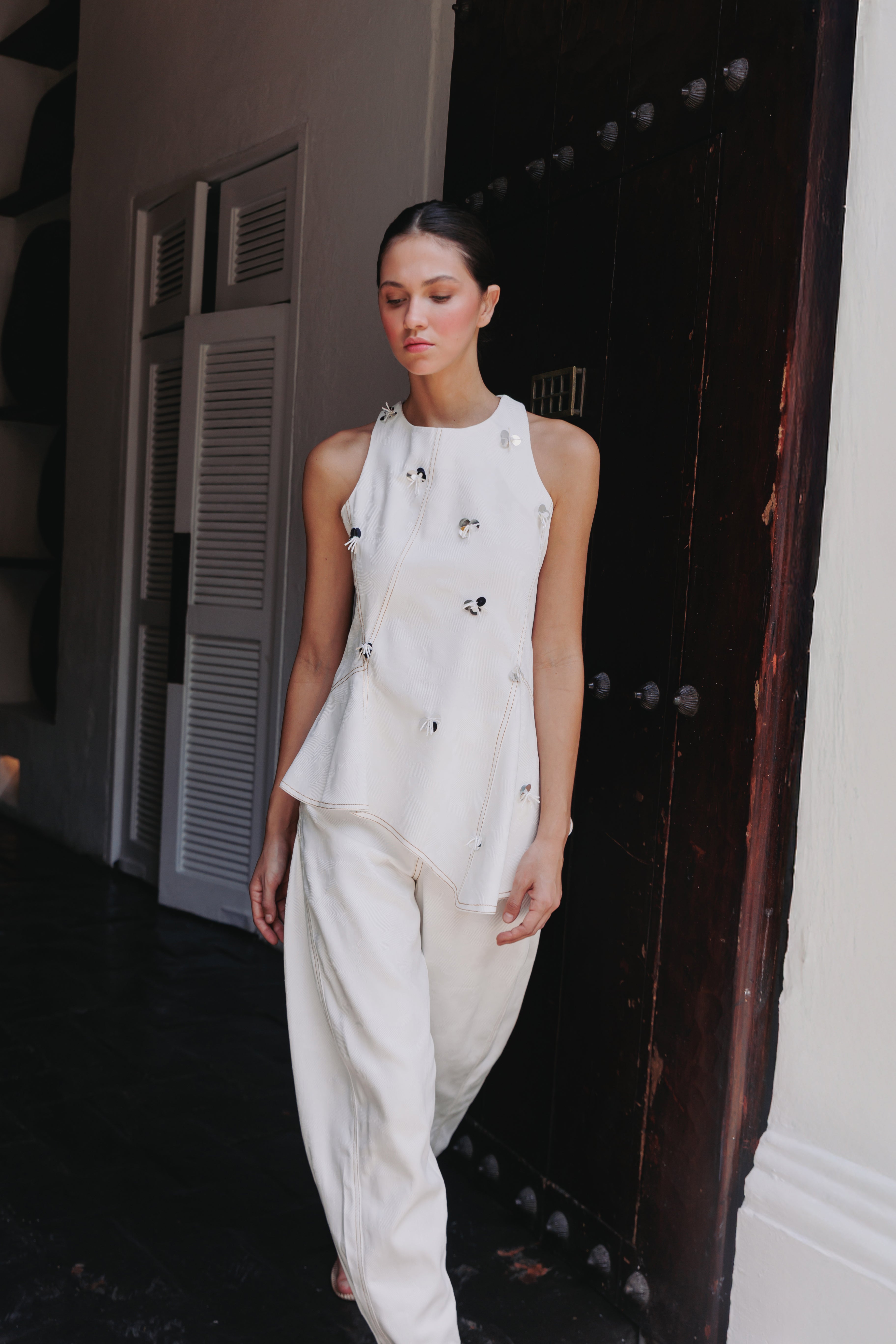 PANTALON HAREM DENIM IVORY